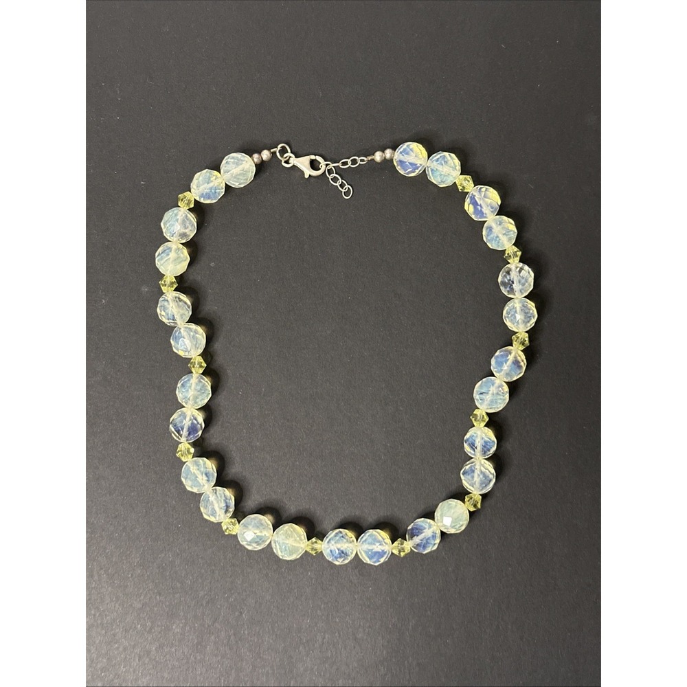 VTG 60s Faceted AB Opalite Glass Opalescent Beads 925 Closure Necklace 17.5"